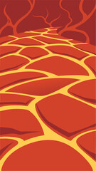 Poster - Stylized illustration of a red and yellow landscape with abstract shapes