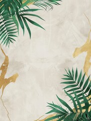 Poster - Minimalistic line art of with green and gold leaves in golden line style