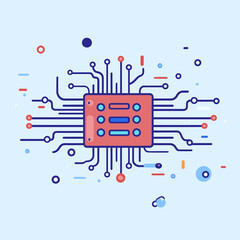 Poster - Detailed Vector Illustration of a Modern Computer Chip with Circuitry.