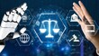 © InfiniteFlow - Futuristic digital law interface displaying justice scale, highlighting digital law, AI compliance, digital law systems, and digital law regulations for secure governance. Muxer