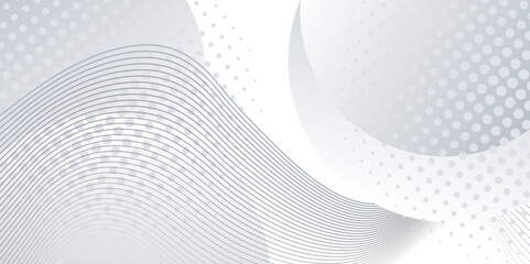 Poster - Abstract modern background with circles and halftone dots pattern. Grey and white backdrop.