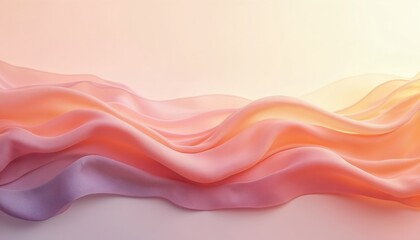 Poster - Abstract art illustration. Flowing fabric waves in sunset colors, with a soft gradient. Orange, pink, purple blend, creating dreamy serene atmosphere. Perfect for artistic projects, design templates.