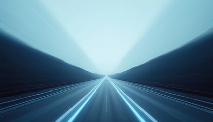 Poster - Futuristic design of highway road with blue gradient. Dynamic lines suggest fast movement in modern tech digital world. Minimalist style, high-resolution abstract illustration.