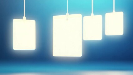 Poster - Illuminated Panels: Abstract modern illustration with glowing, rectangular panels suspended against a gradient blue backdrop, evoking a sense of futuristic elegance and minimalist charm. 