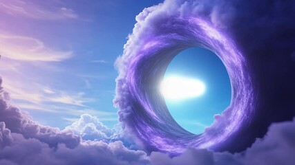 Aufkleber - Celestial Portal: A swirling purple vortex of clouds forms a mesmerizing portal in the sky, revealing a bright light beyond. The ethereal scene evokes a sense of wonder and mystery.