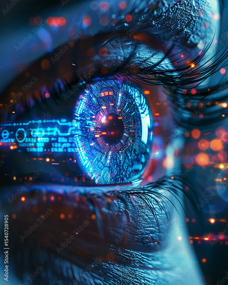 Futuristic eye digital technology glowing iris close up vibrant colors ...