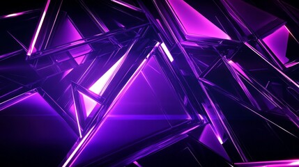 Poster - Abstract Purple Geometric Background with Shiny Triangular Shapes and Glowing Edges