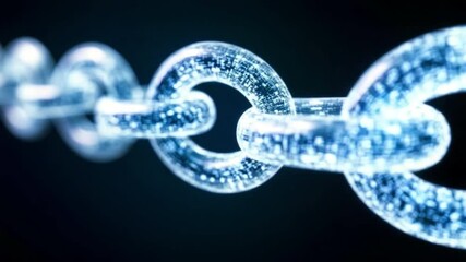 Poster - Interconnected Strength: A mesmerizing macro shot of a translucent chain, each link glowing with an ethereal luminescence against a dark background, representing unity and innovation.