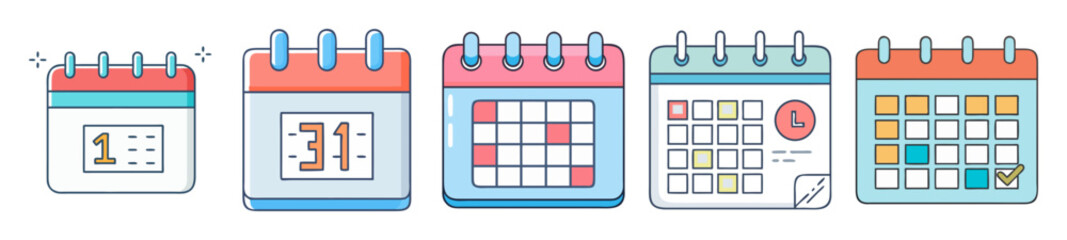 Aufkleber - Collection of colorful calendar illustrations for events, planning and reminders on white background