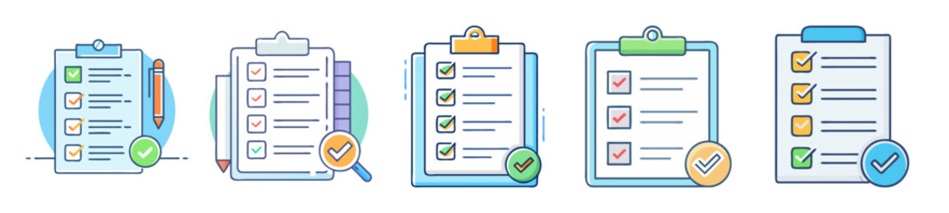 Aufkleber - Diverse Checklist Clipboards with Checkmarks Representing Task Completion and Verification Processes