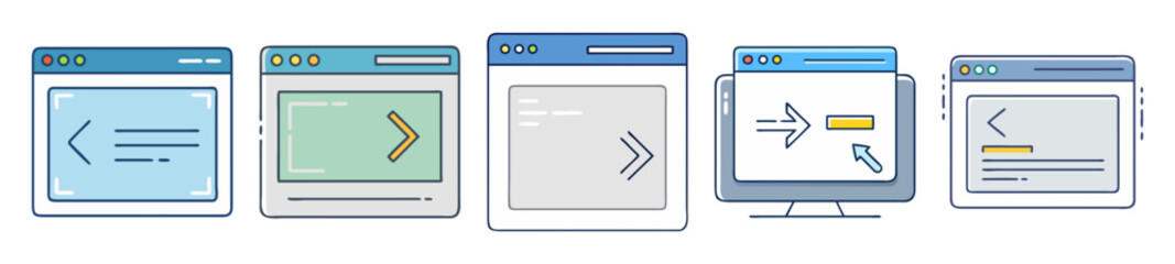 Fototapete - Conceptual illustration depicting various software coding and development web interfaces