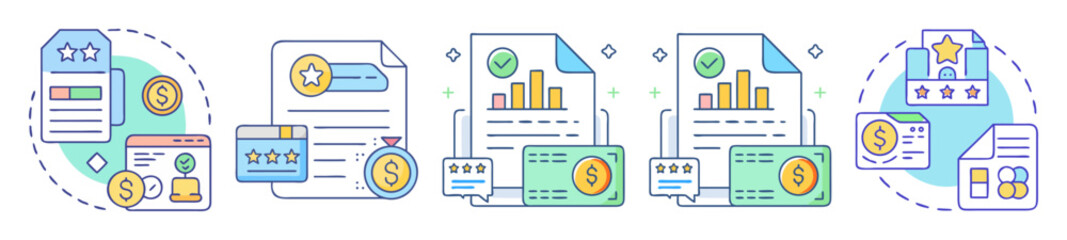 Poster - Financial Performance Reports and Ratings for Businesses and Investments icons set