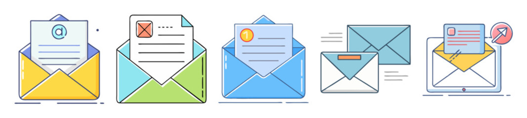 Aufkleber - Collection of cartoon envelope illustrations depicting various email communication states