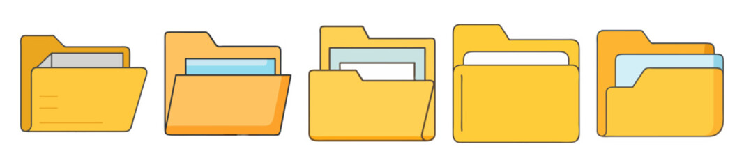 Aufkleber - Five file folder icons showing document management and digital organization concepts