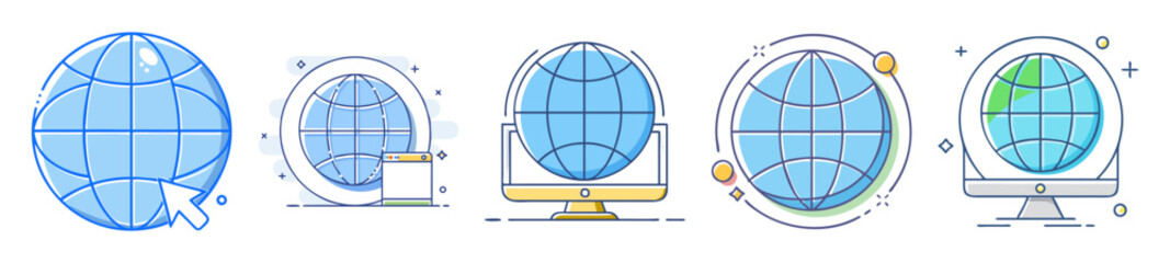 Poster - Modern minimalist set of global network icons representing online connectivity