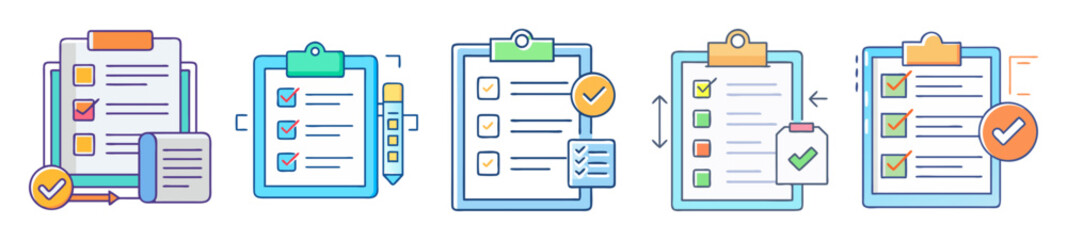 Aufkleber - Collection of Checklists with Checked Boxes Representing Task Completion and Verification