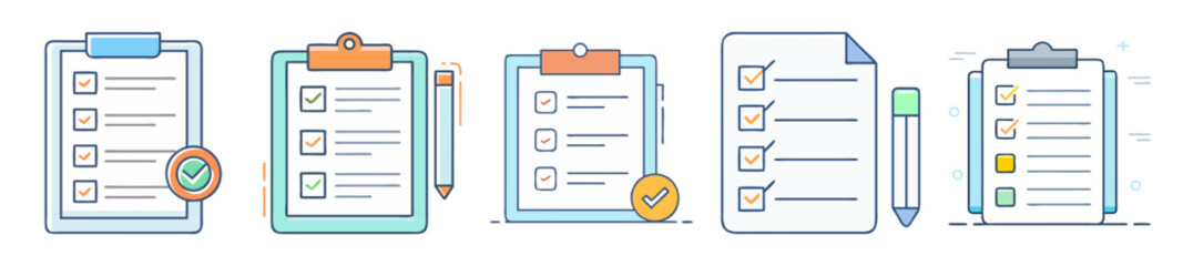 Aufkleber - Assorted cartoon illustrations of checklists on clipboards and a loose sheet of paper