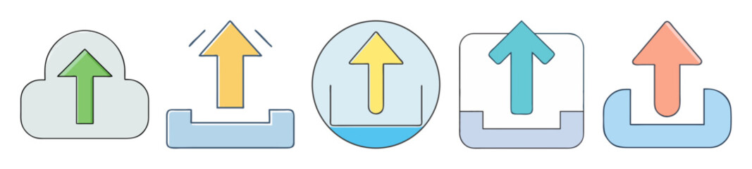 Fototapete - Various styled upload icons showcasing different ways to upload data or files
