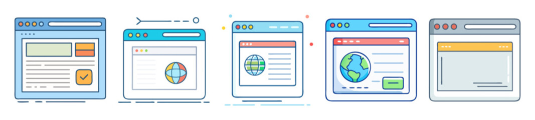 Poster - Cartoon Web Browser Windows Representing Different Websites and Web Pages Styles
