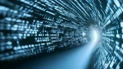 Poster - Digital Tunnel: A captivating digital tunnel, where data streams converge, leading towards a bright, promising future of technological advancement.