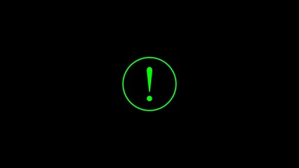 Poster - Exclamation mark symbol within a circle warning sign in bright green against a black backdrop indicating caution or important information displayed
