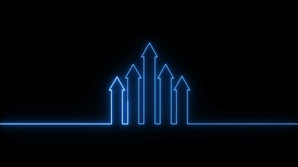 Poster - Neon blue arrows representing growth and progress rising upward on a black background symbolizing financial success and achievement in business