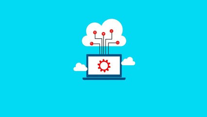 Fototapete - Abstract illustration of cloud computing with laptop connection representing data transfer and networking for modern technology systems