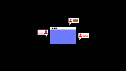 Poster - Conceptual illustration depicting online communication via chat messages and a web browser window against a stark black background conveying digital interactions