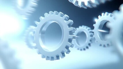 Poster - Cogwheels in Motion: A detailed, high-angle shot of intricately interlocked cogwheels, radiating a sense of collaborative precision, unity and industrial efficiency.
