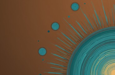 Poster - Abstract art design with circular patterns radiating lines. Teal brown color combination with geometric shapes. Modern digital artwork, creative graphic design element for various purposes like