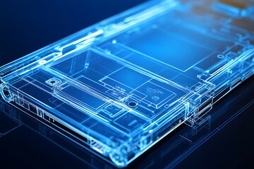 Poster - A blueprint of a foldable smartphone, revealing hinge mechanism, screen layers, and battery slots 