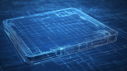 Poster - A blueprint of a portable external hard drive with USB port design, storage grid, and casing 