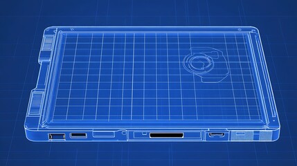 Aufkleber - A blueprint of a portable external hard drive with USB port design, storage grid, and casing 
