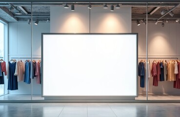 Aufkleber - Horizontal mockup blank LED billboard lightbox in fashion clothes shop. Empty advertising display frame, banner for commercial marketing design product promotion. Modern urban interior, retail,