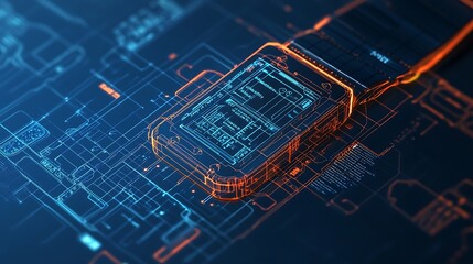 Poster - A blueprint of a smart fitness tracker with sleep monitor sensor, GPS chip, and flexible band layout 