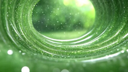 Poster - Emerald Vortex: An abstract image depicting a swirling vortex of vibrant green liquid, glittering with particles of light, creating a mesmerizing and otherworldly effect.