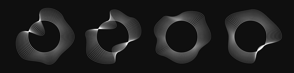 Poster - Set of round curved frames with dynamic wavy stripes