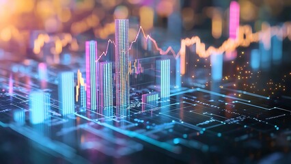 Poster - Abstract image of a financial data chart with neon lights and digital effects. It reflects the dynamic nature of financial markets.