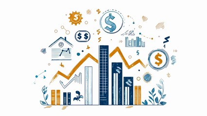 Poster - A dynamic illustration depicting financial growth, trends, and economic progress. It showcases charts, graphs, and symbols that represent various aspects of the financial market