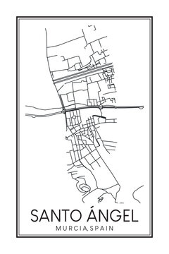 Hand drawn printable downtown road map poster of district SANTO ÁNGEL of the Spanish city of MURCIA on solid white background with city name
