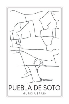 Hand drawn printable downtown road map poster of district PUEBLA DE SOTO of the Spanish city of MURCIA on solid white background with city name