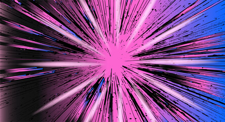 Poster - Vivid vector illustration in a contemporary neon design, featuring pink, black, and blue radial burst lines. Popular cyberpunk style with energetic shapes and high-contrast bright colors.