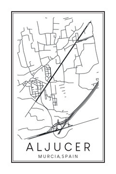 Hand drawn printable downtown road map poster of district ALJUCER of the Spanish city of MURCIA on solid white background with city name