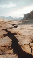 Poster - A massive crack in the middle of the desert with vast sand dunes and rock formations