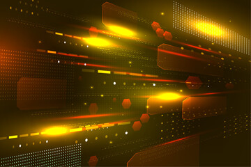 Abstract Digital Technology Background Glowing Hexagons and Data Streams