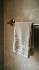 Aufkleber - A towel hangs from a towel bar in a modern bathroom