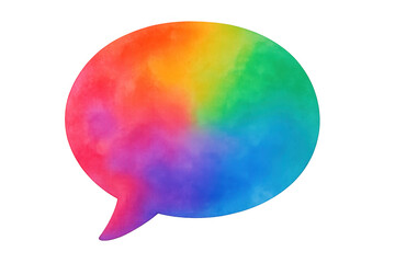 Aufkleber - Watercolor speech bubble bursting with vibrant rainbow colors symbolizing communication, diversity, and inclusion on a transparent background