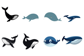  Cute Cartoon Whales in Various Sizes and Shades