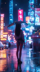 Poster - A woman holds an umbrella while walking in the rain