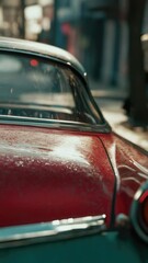 Poster - A bright red car stopped at the side of the road, ready to move forward